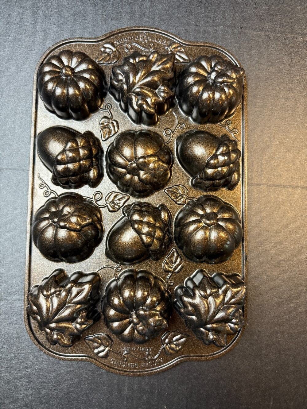 Nordic Ware Autumn Delights Cakelet Pan Cast Aluminum Acorn Pumpkin Leaf Design